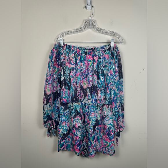 NWT Lilly Pulitzer Myri Romper Caught Up Brigit Navy Size Large - Picture 3 of 10